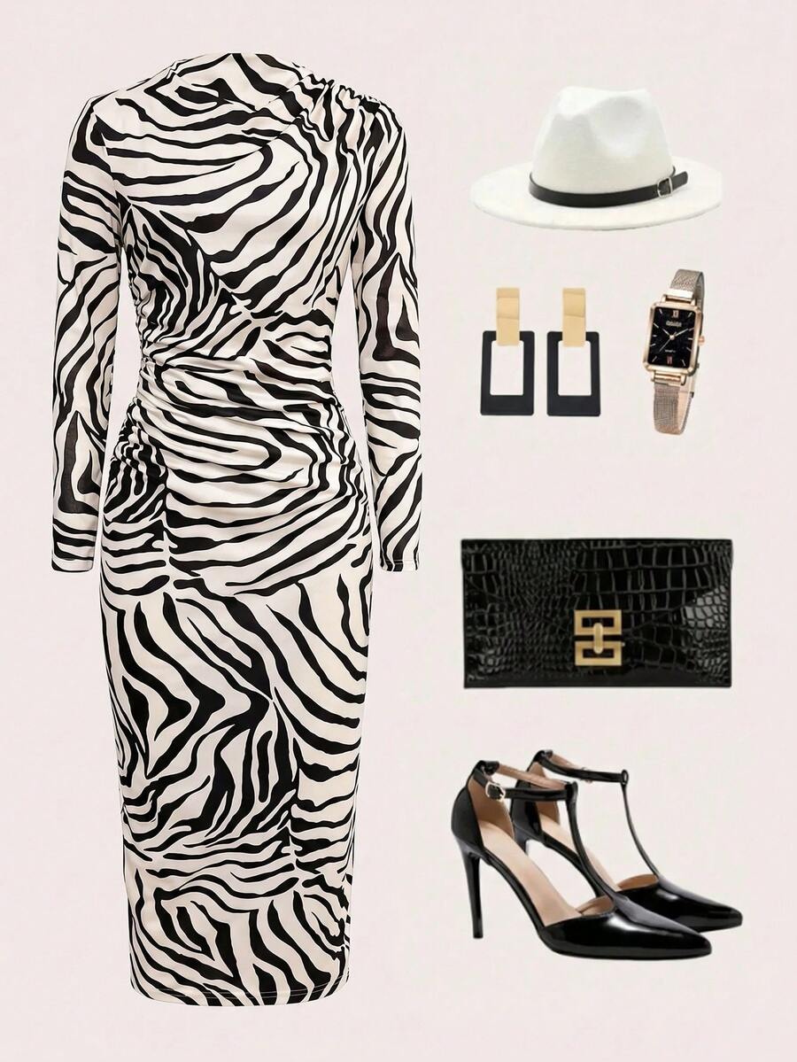Ellevyn Women's Mesh Zebra Print Long Dress - Multicolor - View 1