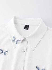 SHEIN 女士优雅纯色3D蝴蝶装饰收领长袖衬衫 - 白色 - 查看 8