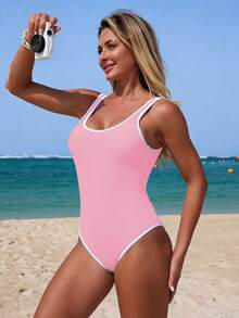 Swim SPRTY Women's Backless Vacation Style One-Piece Swimsuit - Baby Pink - View 4