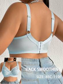 DesireSculpt Plus Size Lace Patchwork Non-Wired Bralette Single Piece - Mint Blue - View 2