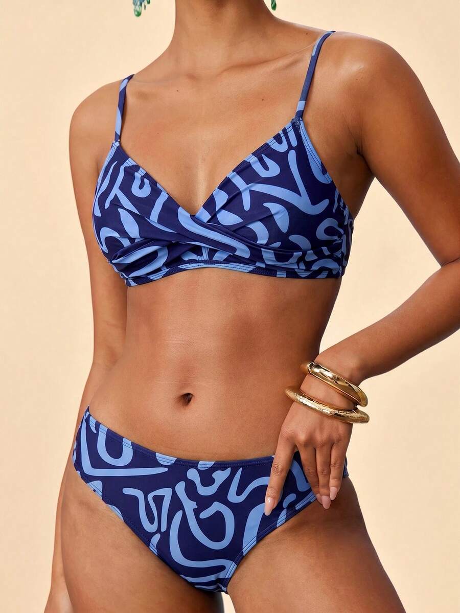 Travachic Women's Summer Beach Print Criss-Cross Design Fashion Bikini Set - Multicolor - View 1