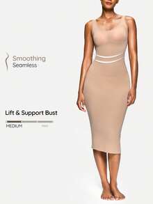SHAPORA Women's Solid Color Casual Top Style Bodycon Dress - Apricot - View 1