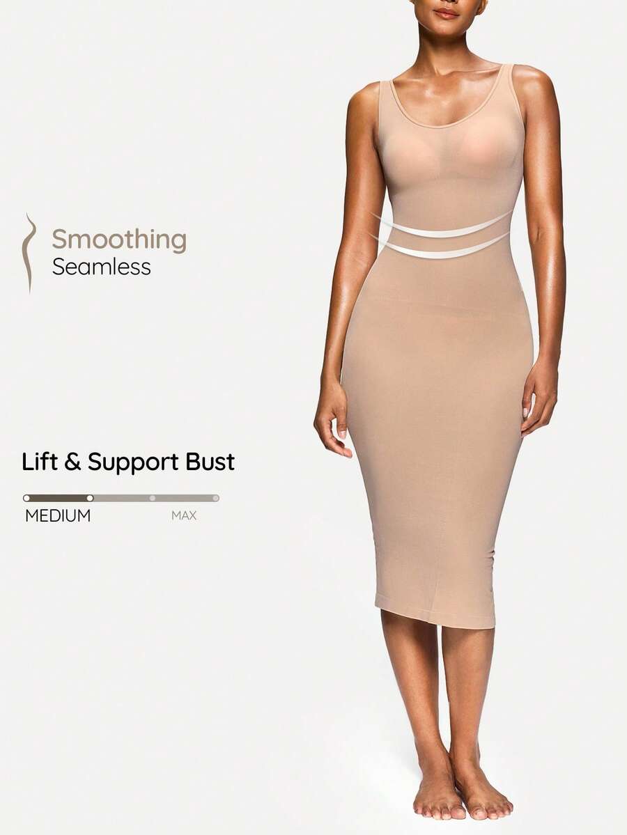 SHAPORA Women's Solid Color Casual Top Style Bodycon Dress - Apricot - View 1