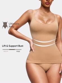 SHAPORA 1pc Apricot Seamless Comfortable Minimalist Women Slimming Camisole - Apricot - View 1