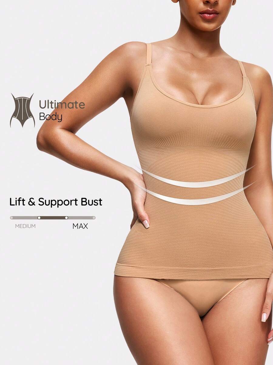 SHAPORA 1pc Apricot Seamless Comfortable Minimalist Women Slimming Camisole - Apricot - View 1