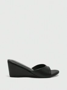 CUCCOO BIZCHIC Women's Simple Casual Fashion Vacation Solid Color Wedge Sandals - Black - View 2