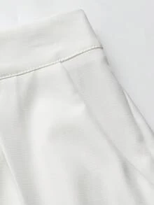 SHEIN LUNE 女款素色口袋對比蕾絲下擺短褲 - 白色 - 查看 4