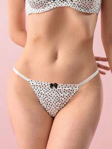 Bonmuse Ensemble de lingerie en dentelle à pois sexy, soutien-gorge push-up à décolleté plongeant + culotte taille basse, ambiance rétro et sensuelle - Blanc - Voir 4