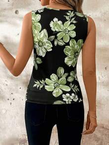 SHEIN Clasi 貝殼領浪漫花卉印花女款T恤 - 薄荷綠 - 查看 2