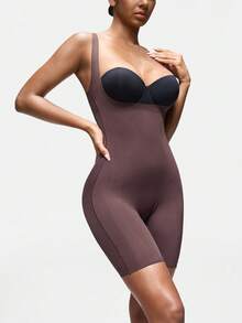 SHAPORA 1件装女士舒适简约连体塑身衣，咖啡棕色 - 咖啡棕 - 查看 5