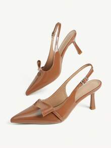CUCCOO CHICEST Tacones altos elegantes con lazo para citas de primavera y otoño para damas - Marrón - Ver 4