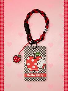 HELLO KITTY AND FRIENDS | SHEIN Multifunctional Combo Keychain Badge Holder , Black And White Braided Wrist Lanyard Apple Gingham Pattern Card Cover Keychain, Bag Pendant - red and black - View 1