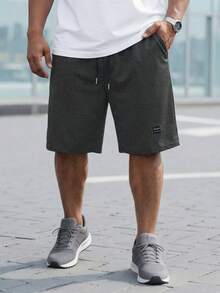 Manfinity Homme Solid Color Plus Size Shorts With Drawstring Waist And Pockets - Dark Grey - View 3