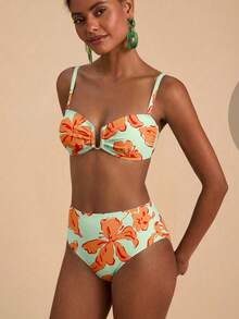 Travachic Damen Vintage Urlaub Blumenmuster Badeanzug Set, geeignet für Ausflüge, Strand, Kreuzfahrt Party - Verschiedenfarbig - Übersicht 5