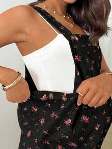 SHEIN Maternity All-Over Print Fashionable Style Overalls - Black - View 2