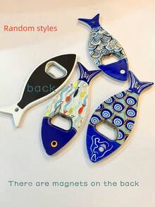 1 pieza Imán de nevera de acrílico con forma de pez y patrón de ojo azul, textura en relieve con lámina de oro, abridor de botellas 2 en 1, decoración portátil para el hogar y la cocina, regalo para cumpleaños y graduación - Multicolor - Ver 6