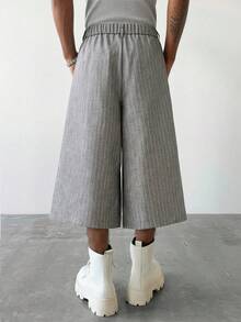 Manfinity Hypemode Men's Casual Striped Wide Leg Shorts - Light Grey - View 2