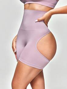 SHEIN Bas sculptant taille haute unicolore pour femmes avec découpes ajourées - Parme - Voir 6