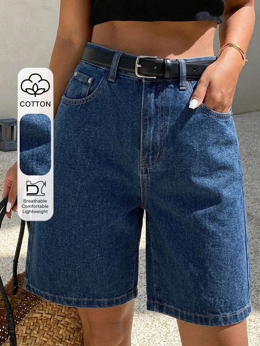 DAZY Women's Comfortable Casual Loose Fit Denim Bermuda Shorts, Summer Y2K - Blue - View 1