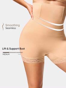 SHAPORA Women's High Waist Tummy Control Lace Spliced Shapewear Panties - Apricot - View 1