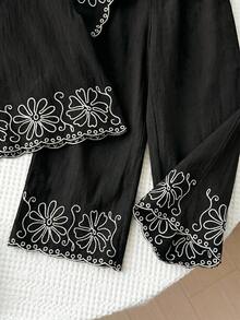 LMoss Kids Young Girl' Colorblock Print Short Sleeve Shirt And Pants Set - Black - View 4