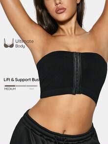 SHAPORA Seamless Front Closure Strapless Women's Tube Bra - Black - View 1