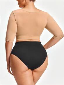 SHAPORA Top con mangas cortas y efecto moldeador de unicolor para mujer de talla grande - Albaricoque - Ver 2