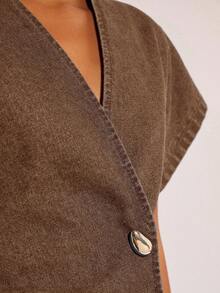 COSMINA Denim Atasan Denim Lengan Kelelawar untuk Wanita, Cocok untuk Perjalanan Sehari-hari - Coklat - View 7