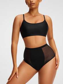 SHAPORA Women's Bodysuit With Mesh Inset And Bikini Panty - Black - View 3