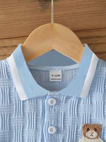 Souflis Souflis 男嬰夏季休閒套裝兩件組 熊刺繡 Polo 短袖上衣與短褲 - 藍色 - 查看 7
