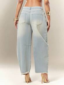Denimoi Women's Pocket Distressed Casual Tapered Jeans - Light Wash - View 5