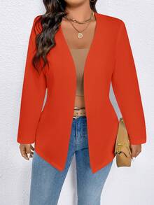SHEIN LUNE Plus Size Solid Color Casual Long Sleeve Blazer Fall Cloth For Women Autumn - Red - View 4