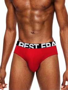 EasyFave Men's Basics Multicolor Knitted Fabric Underwear Briefs With Letter Pattern - Multicolor - View 6
