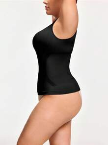 SHAPORA Plus Size Solid Color Sleeveless Waist Shaping Top - Black - View 4