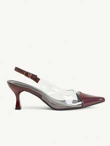 CUCCOO CHICEST Women's Red Pointed Toe Splicing Transparent High Heel Pumps Spring Shoes Spring Break Easter Prom Heels For Christmas Valentine's Day - Bordeaux - View 3