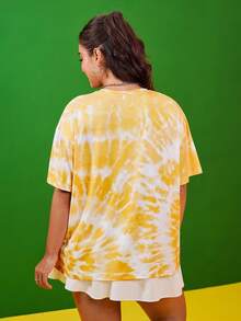 LOONEY TUNES X SHEIN Plus Size Tie-Dye & Cartoon Graphic Round Neck Short Sleeve T-Shirt - Yellow - View 2