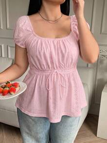 Solflare Camiseta de verano transparente con calado en talla grande color rosa claro - Rosa Pálido - Ver 6