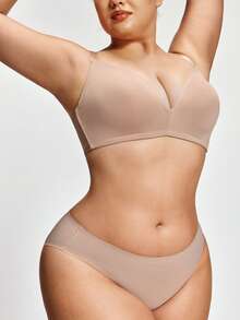 SHAPORA Sujetador inalámbrico de talla grande de unicolor simple - Albaricoque - Ver 5