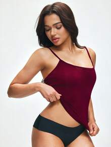 SHAPORA Shiny Minimalist Comfortable Camisole Casual Slim Fit Fashionable Women Sleepwear Top - Burgundy - View 1