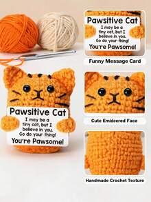 POKOJA LAND 1 Hand-Crocheted Desktop Decorative Ornament Fun And Adorable Animal/Plant Sci-Fi Designs Birthday Gift Card Mother's Day/Father's Day Gift For Dad Present For Colleagues, Family, Mom, Women, Men, Her, Him, Sisters, Best Friends Hand-Knitted Positive Emotions Knitting & Crocheting Gratitude, Inspiration, Encouragement Creative Graduation & Holiday Gifts Party Favors, Small Gifts, Souvenirs - Orange cat P card - View 2