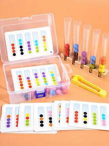 MINKOJA Test Tube Fine Motor Bead Sorting Game, Wooden Color Matching Clip Bead Toy, Montessori Preschool Sensory Learning Set, Hand Eye Coordination Concentration Training Educational Gift For Kids Ages 3+ - Multicolor - View 2
