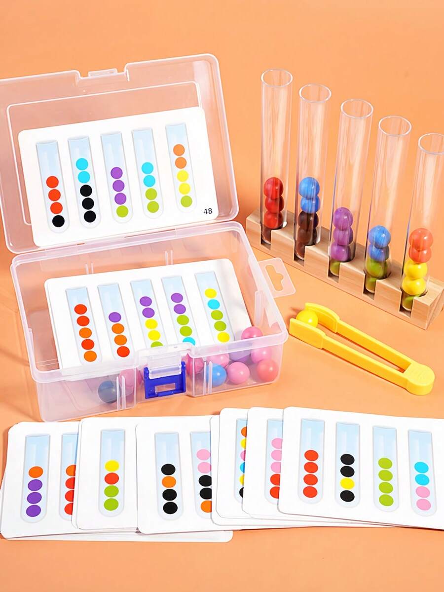 MINKOJA Test Tube Fine Motor Bead Sorting Game, Wooden Color Matching Clip Bead Toy, Montessori Preschool Sensory Learning Set, Hand Eye Coordination Concentration Training Educational Gift For Kids Ages 3+