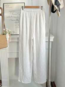 GalTyme Pantalones de algodón cómodos y transpirables con cordón para mujer de talla grande en color blanco - Blanco - Ver 2
