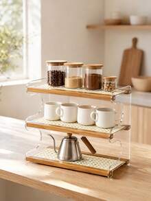 Haus Hana 1PC Multi-Functional Stackable Desktop Organizer - Durable Acrylic Construction, Space-Saving 2/3-Tier Storage Shelf, Easy Assembly Clutter Solution, Versatile Cup Rack Spice Holder, Perfect For Dorms Apartments Bathrooms - multicolor - View 3