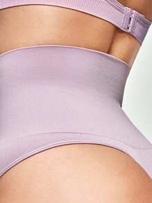 SHEIN Bas sculptant taille haute unicolore pour femmes avec découpes ajourées - Parme - Voir 3