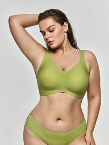 SHAPORA Plus Size Women's Seamless Jelly Strap Soft Support Bra Wireless Push-Up Bra With Molded Cups - Green - View 5