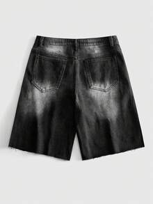 ROMWE MEN Men's Embroidered Gothic Hip Hop Pocket Denim Shorts - Black - View 3