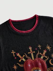 ROMWE MEN Street Life Men's Heart Pattern Crew Neck Casual Knit Vest - Multicolor - View 3