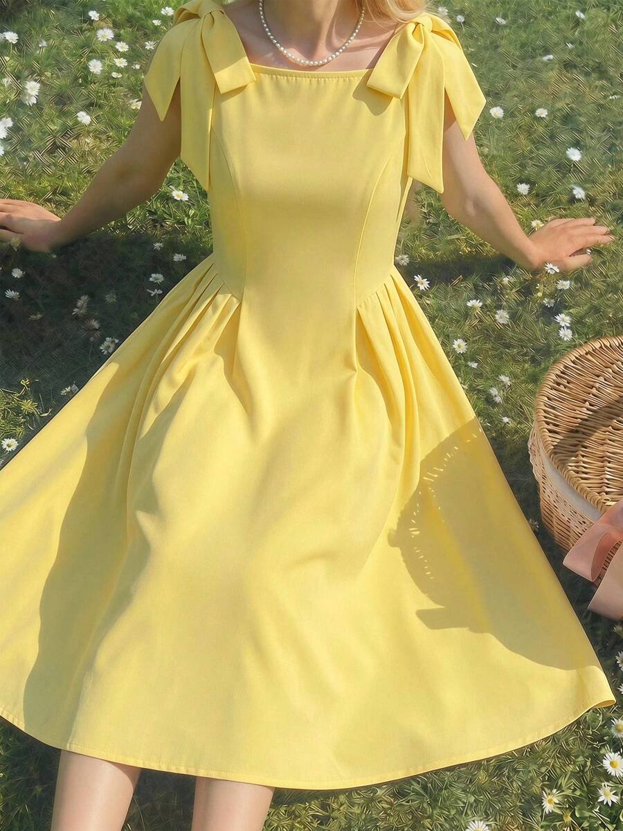 SHEIN 少女編織圓點抓皺休閒洋裝 - 彩色 - 查看 1