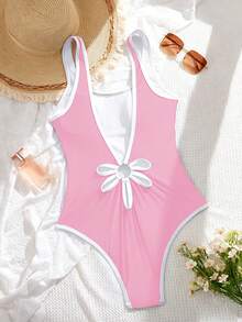 Swim SPRTY Women's Backless Vacation Style One-Piece Swimsuit - Baby Pink - View 7